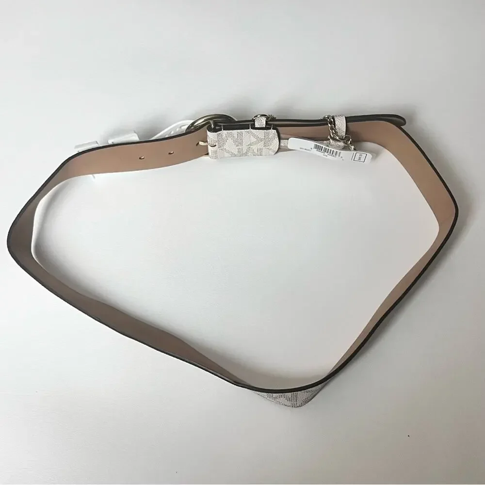 Michael Kors Women's Gray and White Logo Belt Sz L
